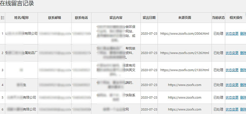 后台留言管理